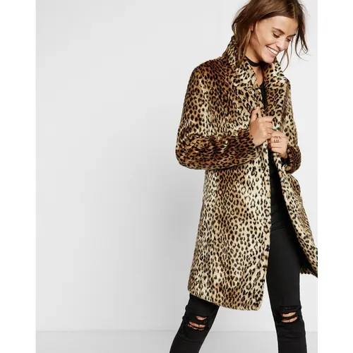 Women's faux fur coat Winter coat Leopard print mid-length faux fur coat_voghion.com