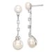 Sterling Silver Rhodium-plated CZ FWC Button Pearl Dangle Post Earrings_voghion.com