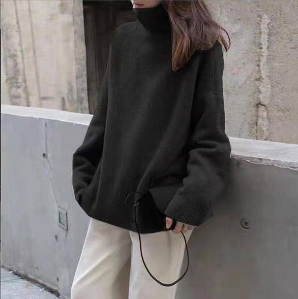 Women's Oversized High Neck Sweater - Soft Lambswool Blend Knit Top For Winter, Relaxed Fit, Chunky Cable Knit Pullover In Classic Colors_voghion.com