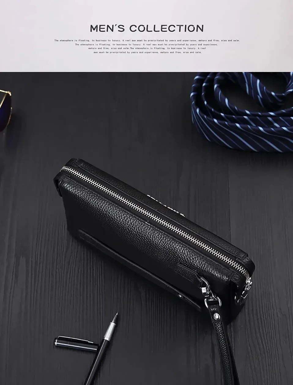 Herren Clutch aus echtem, weichem Leder, Geldbörse, Business-Tasche mit Zahlenschloss, Rindsleder, lässige Handtasche mit großem Fassungsvermögen 250728_voghion.com