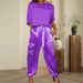 Costume deux pièces en satin à manches courtes pour femmes, hauts et pantalons avec poches_voghion.com