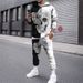 Cross border 2024 foreign trade new men's 3D flame upper and lower color matching print sports sweatshirt suit fitness Europe and America_voghion.com