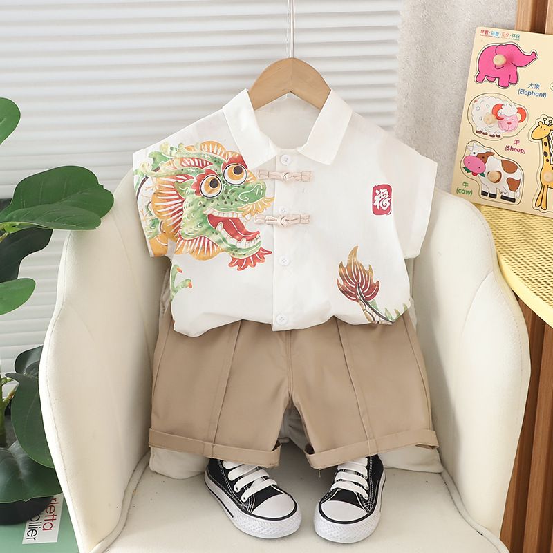 Pojkar 2024 Sommar Ny Kinesisk Stil Polotröja Kortärmad Baby Casual Shorts Tvådelat Set_voghion.com