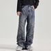 Men's Distressed Washed Denim Jeans - Deconstructed Streetwear With Patchwork & Relaxed Straight-Leg Fit_voghion.com