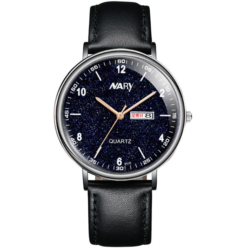 NARY, une montre pour homme populaire sur Internet, est simple, étanche, avec veilleuse, bracelet double calendrier et montre à quartz._voghion.com