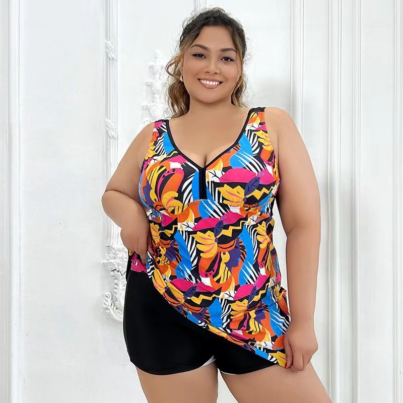 Women's fashion digital print skirt style independent boyshort fat woman swimsuit_voghion.com