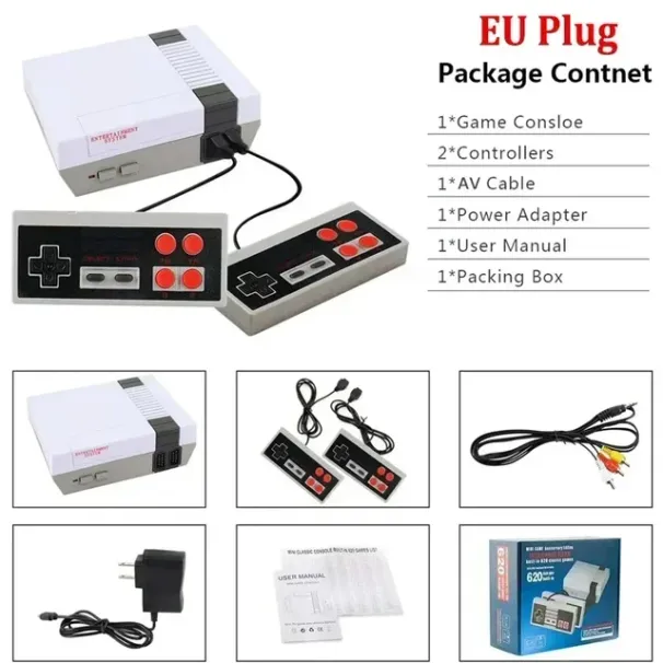 Mini TV portátil para recreación familiar, consola de videojuegos con salida AV Retro integrada, 620 juegos clásicos, mando Dual_voghion.com