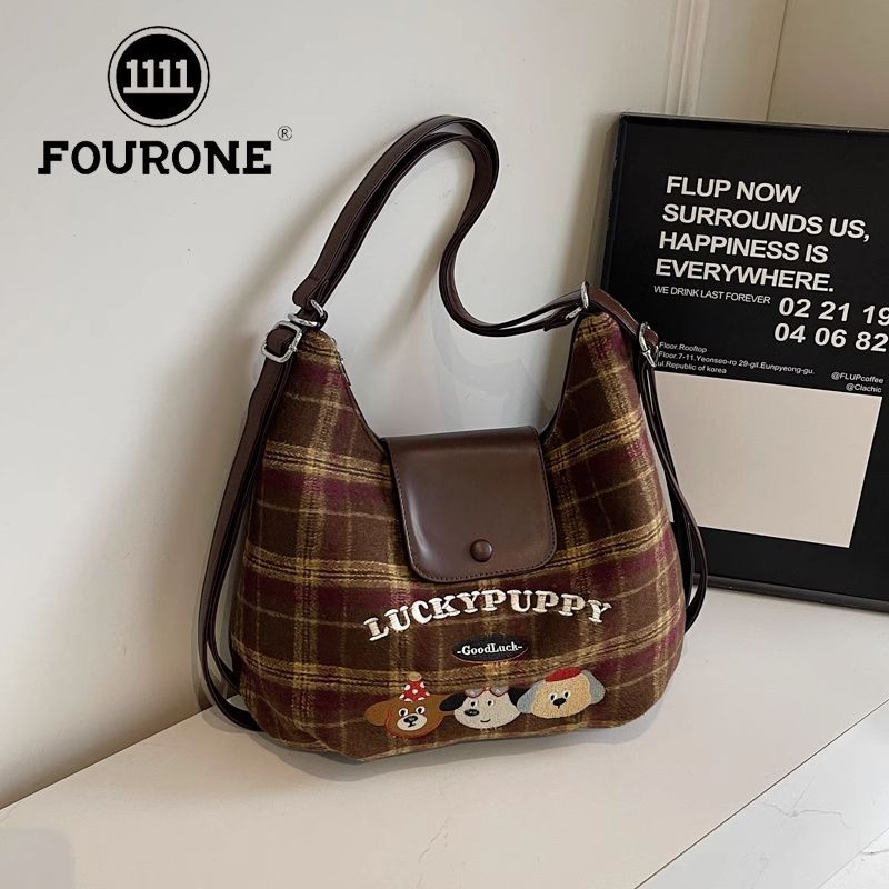 FOUR ONE borsa multifunzionale in lana scozzese per autunno e inverno da donna, borsa a tracolla di grande capacità, per i pendolari_voghion.com