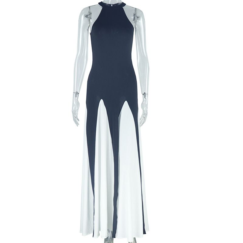 Women's Clothing New Sexy Round Neck Sleeveless Slim Long Irregular Large Skirt Dress_voghion.com
