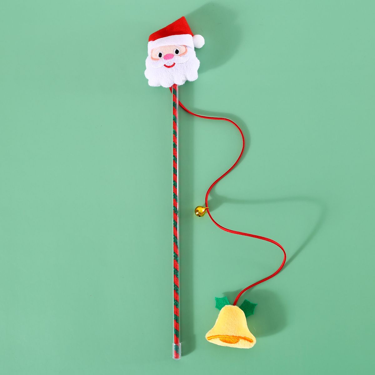 New Plush Cartoon Christmas Teaser Wand With Bell, Snowman, Reindeer, Sound Interactive Pet Cat Training Toy Rod_voghion.com