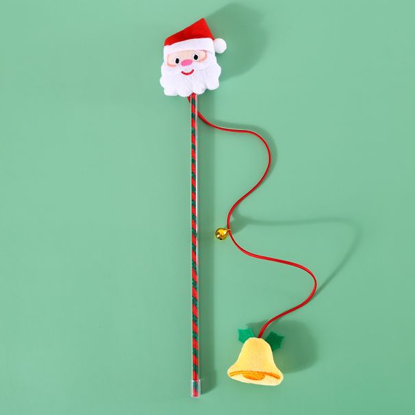 New Plush Cartoon Christmas Teaser Wand With Bell, Snowman, Reindeer, Sound Interactive Pet Cat Training Toy Rod_voghion.com