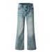 Jeans a zampa blu vintage lavati da uomo e da donna, vestibilità slim, orlo sfilacciato, vita alta, comodi pantaloni in denim di cotone_voghion.com