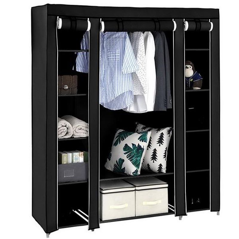 Armoire à vêtements portable de 175 cm, organiseur de rangement en tissu non tissé, montage rapide et facile, extra solide et durable, noir_voghion.com
