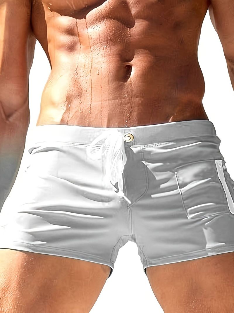 European And American Men's Swimming Trunks, High-waisted Tight-fitting Lace-up Briefs, Fashionable Solid-color Five-inch Casual Pants_voghion.com