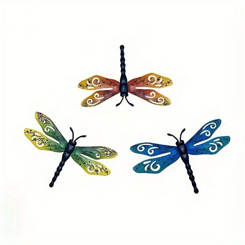 3pcs， Metal Dragonfly Wall Decoration, Large Size 14 Inches, Outdoor Garden Fence Art, Living Room, Bedroom Decoration And Wedding Arrangements_voghion.com