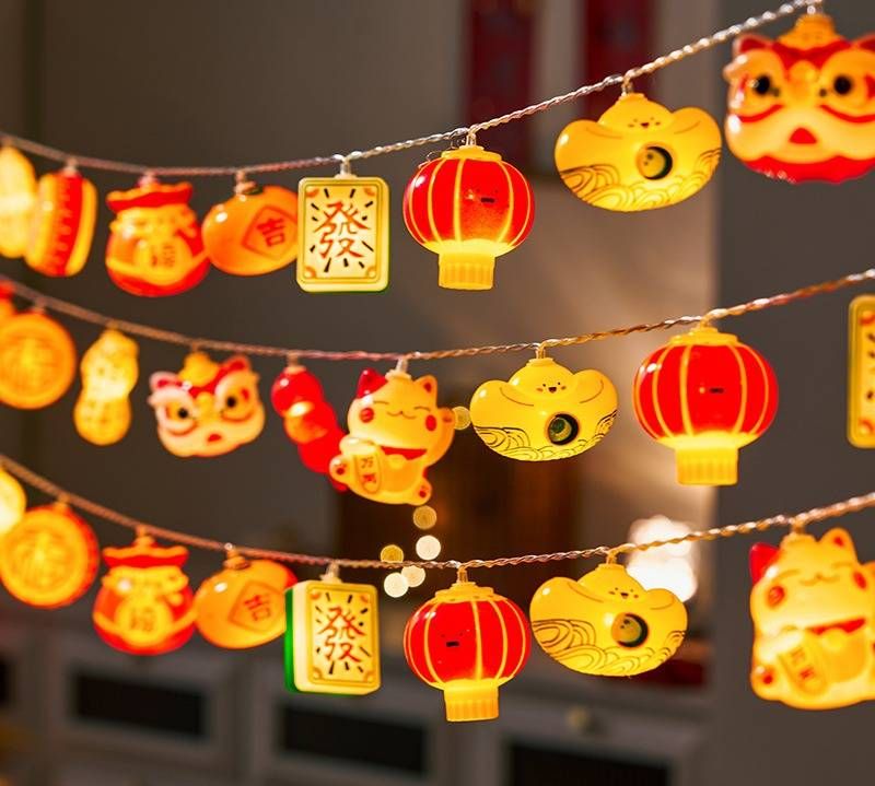 Guirnalda de luces LED festivas para el Año Nuevo Chino: diseños con 10/6 elementos, opciones de batería, USB y enchufe, iluminación multifunción (estilos A/B/C)_voghion.com
