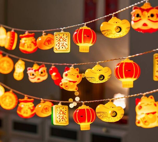 Guirnalda de luces LED festivas para el Año Nuevo Chino: diseños con 10/6 elementos, opciones de batería, USB y enchufe, iluminación multifunción (estilos A/B/C)_voghion.com