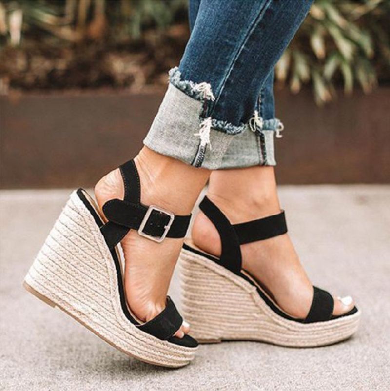 Sandalias Plus 2025 Nuevas Sandalias Peep Toe con Cuña y Tiras para Mujer Talla 43_voghion.com