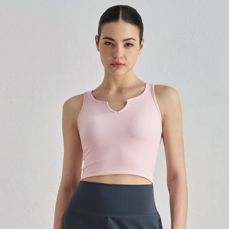 Women's Clothing Fixed Cup Sports Bra Female Sexy V Neck Yoga Bra Women's Ribbed Fitness Vest_voghion.com