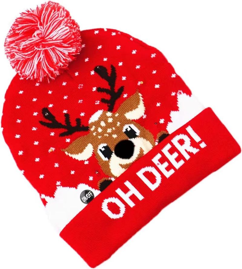 2024  New Jacquard LED Woolen Autumn/Winter Warm Knitted Christmas Hat_voghion.com