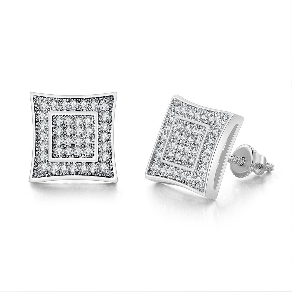 Threaded For Men And Women Square Full Zircon Micro Paved Color-Plated Gold Hip Hop Earrings_voghion.com