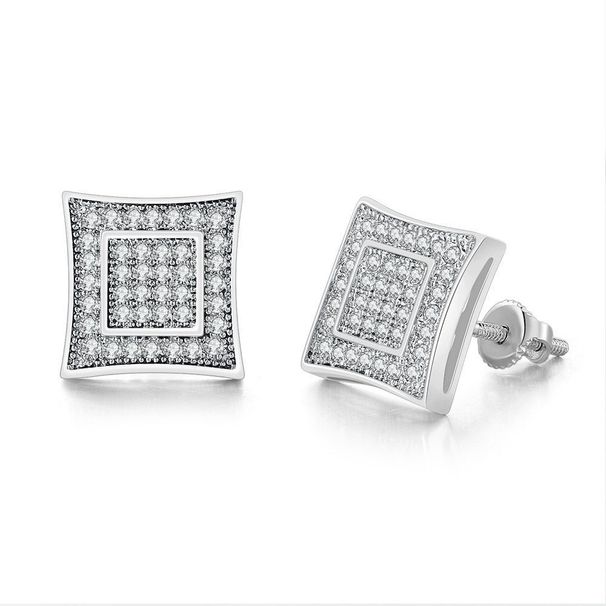 Threaded For Men And Women Square Full Zircon Micro Paved Color-Plated Gold Hip Hop Earrings_voghion.com
