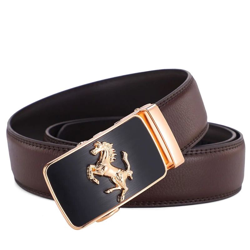 HOT Genuine Leather Brand Horse High Quality Business Work Automatic Buckle Belts for Gold Sier Male Belt Men_voghion.com