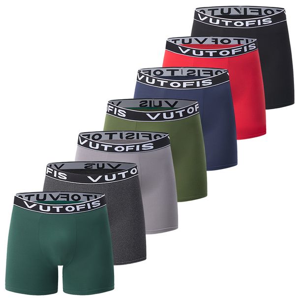 Overseas Platform 7 Pieces Men's Solid Color Fashion Basic Underwear Large Size Youth Versatile Long Boxer Briefs_voghion.com