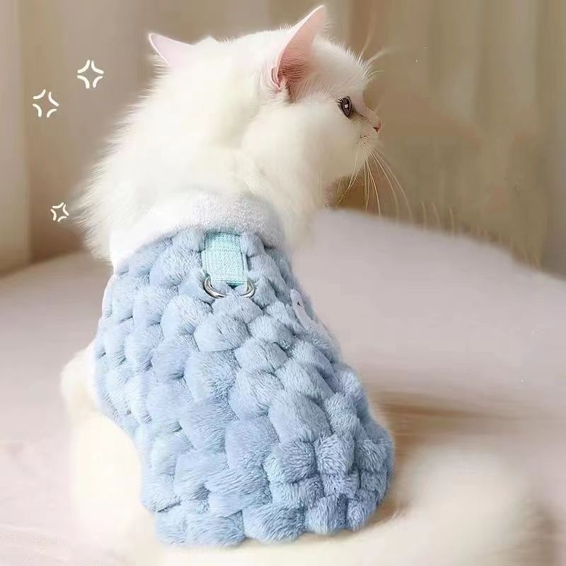 Winter Cat Dog Clothes With Buckle Sweet Bear Print Pet Plush Sweater For Small Dogs Pomeranian Chihuahua Puppy Button Jacket_voghion.com