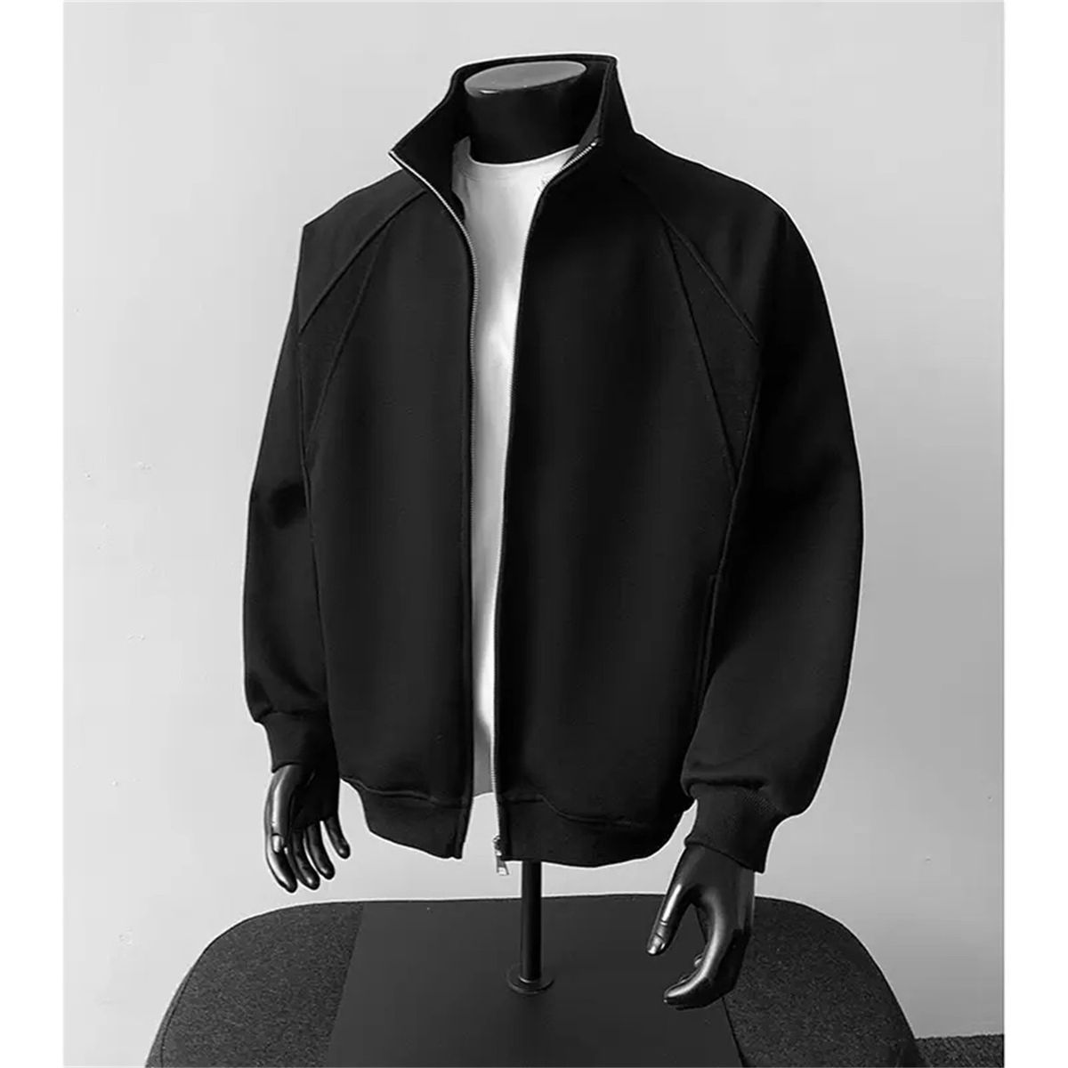 Strick-Sweatshirt mit Reißverschluss für Herren – Stehkragen, übergroße Passform, minimalistisches Design (M-3XL, Baumwollmischung, Ganzjahres-Schichtstück)_voghion.com