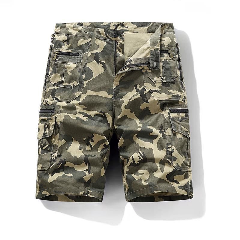 Grenzüberschreitende verkürzte Hose für Herren, lockere, gerade Sommerhose in großer Größe, modische, lässige, mittellange Hose, mehrere Taschen, reine Baumwolle, Werkzeug-Shorts für Herren_voghion.com