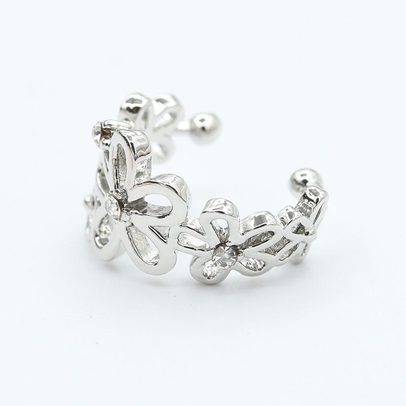 Korejský styl Nové stylové pokrývky hlavy Náušnice Lady Flower Diamond Ear Clip Ear Visící ucho_voghion.com