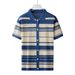 Maglietta cardigan in maglia a maniche corte da uomo, casual e ampia, traspirante, a righe blu e bianche traforate_voghion.com