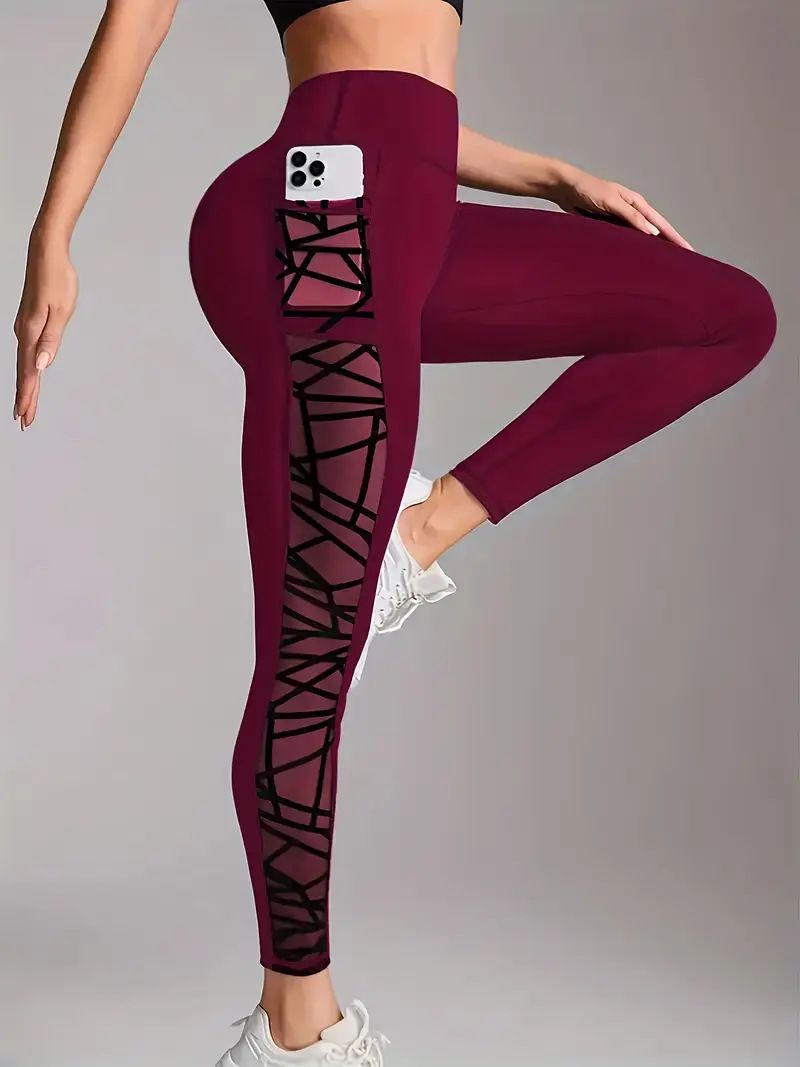 Leggings da yoga a vita alta da donna – Pantaloni da allenamento modellanti con pannelli in rete e tasche laterali, in poliestere-spandex elasticizzato per corsa, palestra e tempo libero_voghion.com