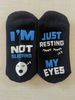 Unisex Black and white dotted eyelashes sleeping face socks i'm not sleeping just resting_voghion.com