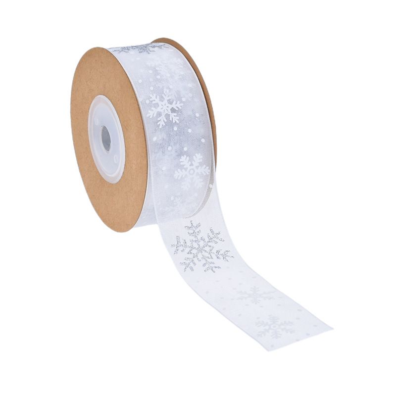 Weihnachtsband mit Schneeflocken-Draht, Randband für Schleife zum Verpacken von Geschenken am Baum, DIY-Basteln, 2,5 cm_voghion.com