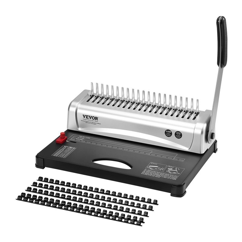VEVOR Binding Machine, Comb Binding Machine 21-Holes Binding 450 Sheets, Book Binder Machine With 100 PCS 3/8'' Comb Binding Spines, For Letter Size, A4, A5_voghion.com