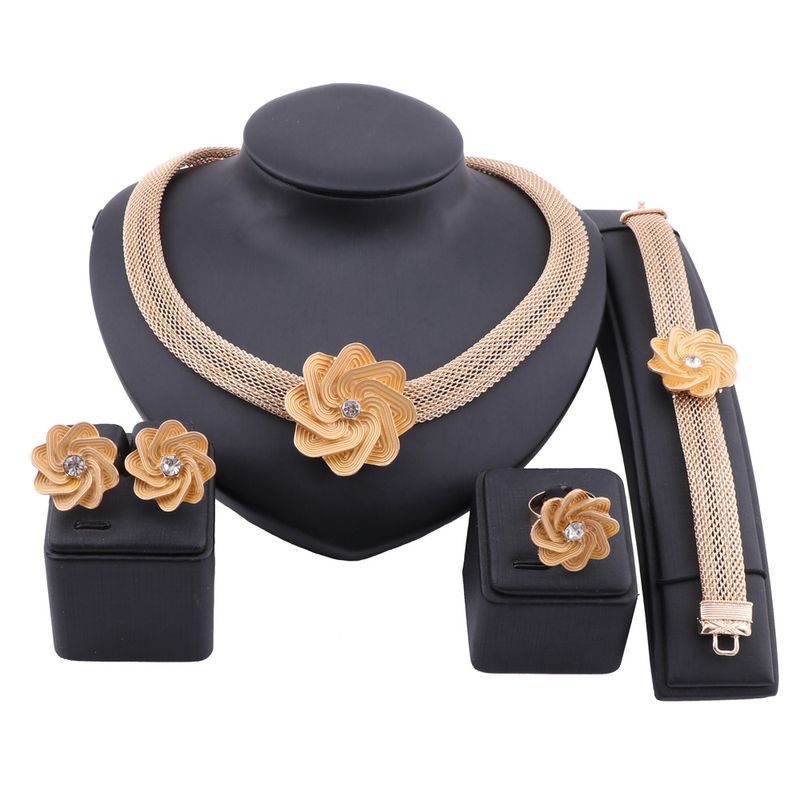 Mode Blume Halskette Gold Farbe Kristall Party Verlobung Jahrestag Hochzeit Ohrring Schmuck Sets Geschenke Für Frauen_voghion.com