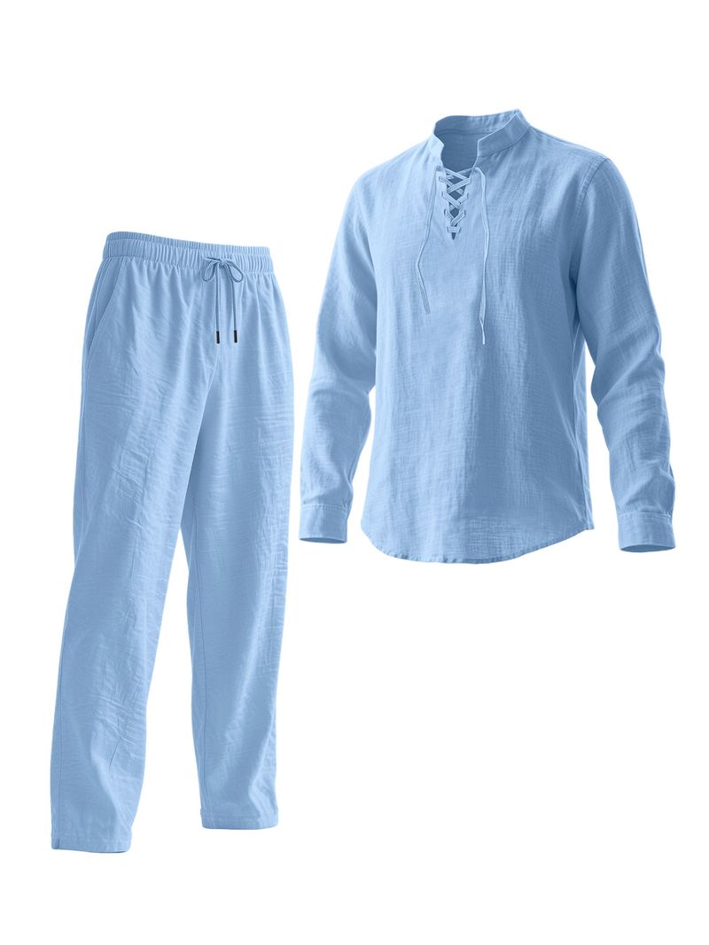 ​​Langärmliges Henley-Hemd aus Leinen für Herren – Atmungsaktives, lässiges Button-Up mit Brustband, entspannte Passform für Strand- und Urban-Styling​​_voghion.com