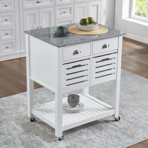 Mobile Rolling Kitchen Island Trolley Serving Cart With Underneath Drawer & Slide-Out Wire Storage Basket_voghion.com