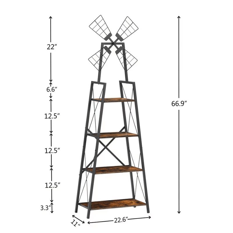 Living With Frame Bookshelf For Display With Room Office Shelves Organizer Metal Windmill Home Bookcase Storage 4Tier_voghion.com