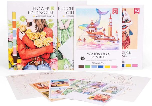 Βιβλία χρωματισμού 4 σε 1, κιτ δραστηριοτήτων ζωγραφικής με ακουαρέλα για παιδιά χωρίς ακαταστασία, ταξιδιωτικές δραστηριότητες, γενέθλια, χριστουγεννιάτικο δώρο παιχνιδιού για εφήβους και ενήλικες αρχάριους_voghion.com