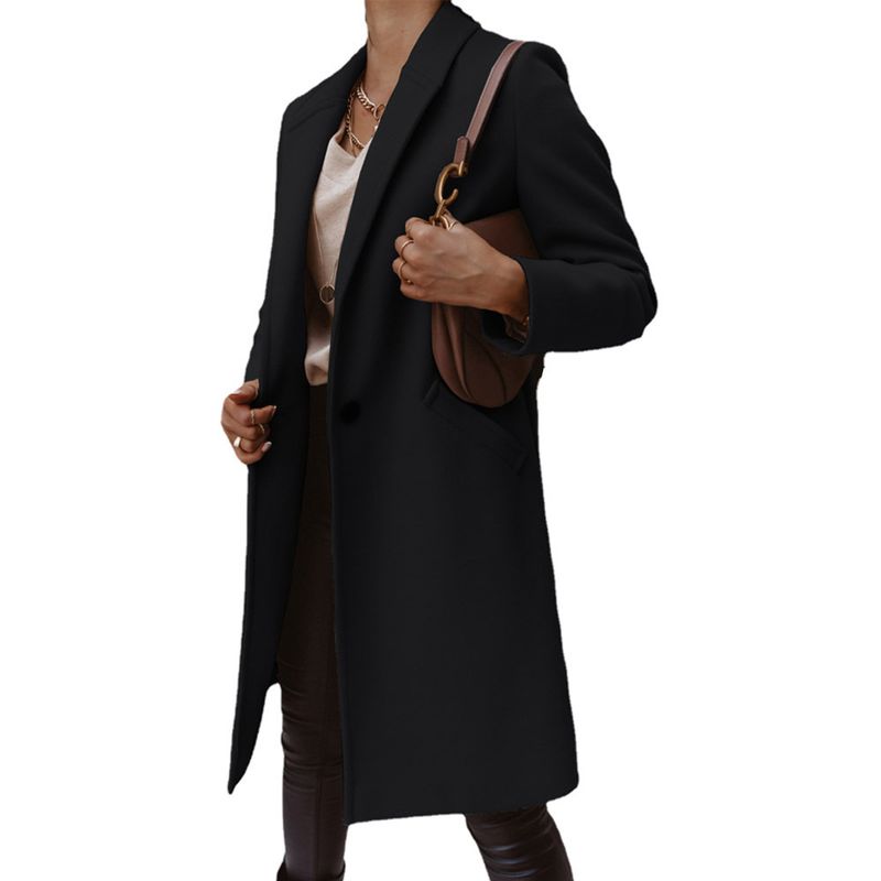 Women's Clothing New Autumn and Winter Solid Color Lapel Mid-length Button Woolen Coat _voghion.com