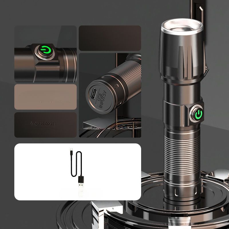 New LED High Brightness Flashlight Rechargeable USB Outdoor Ultra Bright Home Emergency Gas Light Long Range Spotlight_voghion.com