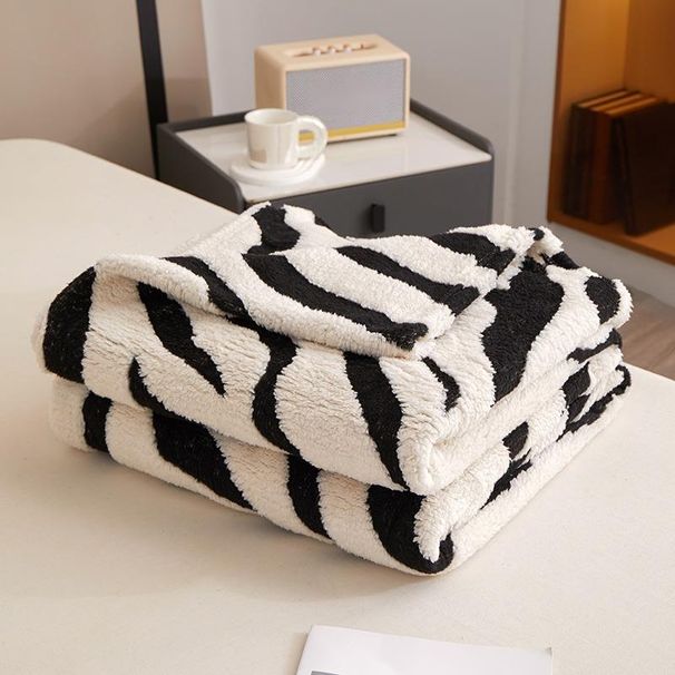 Coperta per divano, aria condizionata, in pile caldo cationico con motivo zebrato, a strato singolo_voghion.com
