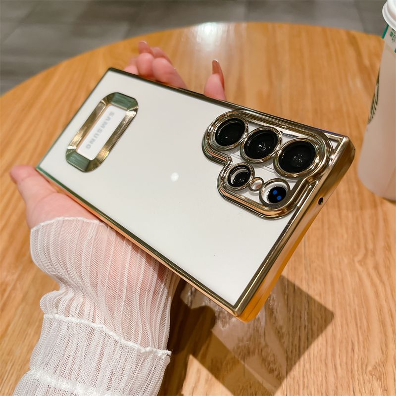Glas Camera Lens Bescherming Case Voor Samsung Galaxy S23 S22 S21 Plus A52 A73 A53 A50 Note 20 Ultra Plating cover Met Gat_voghion.com