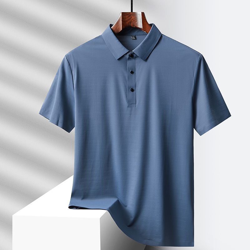 Polo da uomo in seta ghiacciata, sottile, a maniche corte, con risvolto, ad asciugatura rapida_voghion.com