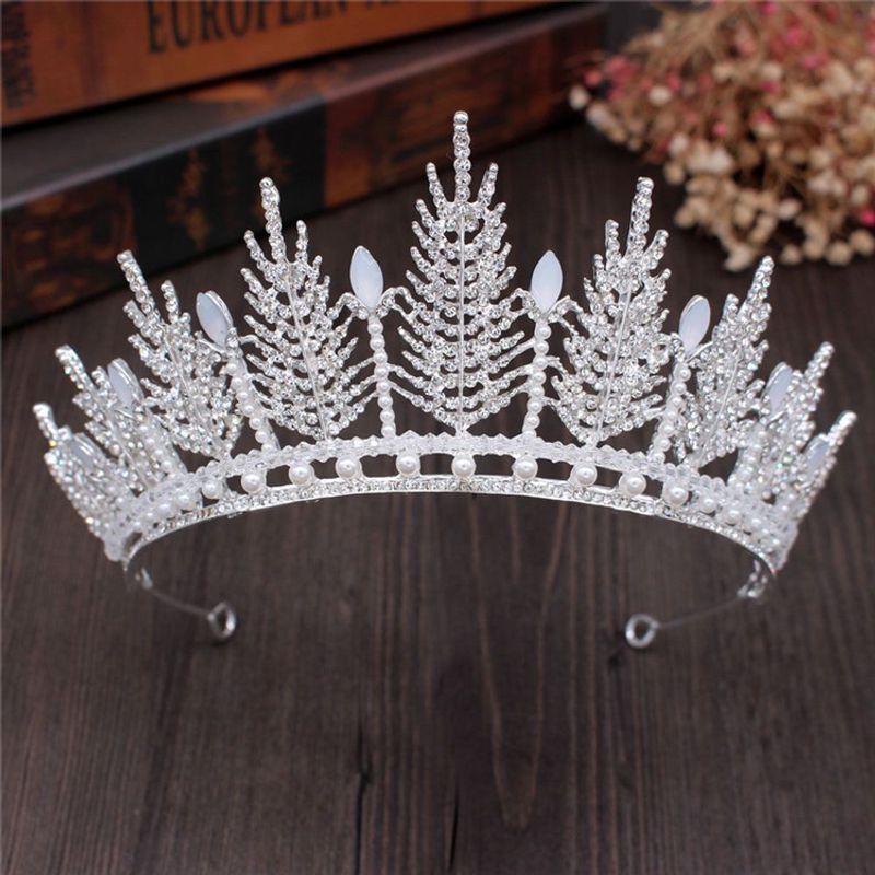 New style tiara bridal crown large hand-beaded leaf crown wedding dress 18-year-old coming-of-age ceremony birthday crown_voghion.com