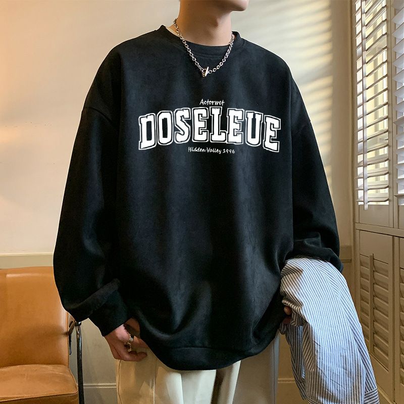 New suede hoodie for boys in spring and autumn, loose casual clothes, round neck long sleeved base coat, jacket_voghion.com