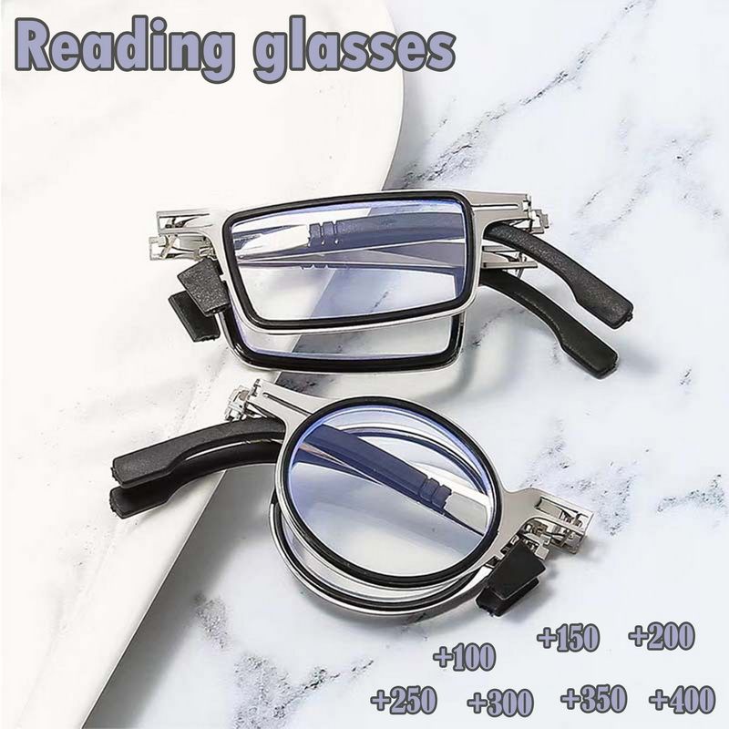 Foldable Reading Glasses Portable For Men Metal Round Square Anti Blue Light Eyeglasses Men Presbyopia Gafas With Diopters Plus_voghion.com